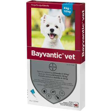 BAYVANTIC VET KOIRILLE 4-10 KG 100/500 mg paikallisvaleluliuos 4x1 ml