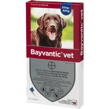 BAYVANTIC VET KOIRILLE 25-40 KG 400/2000 mg paikallisvaleluliuos 4x4 ml