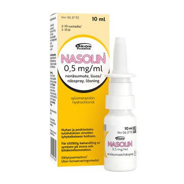 NASOLIN 0,5 mg/ml nenäsumute, liuos (säilytysaineeton)10 ml