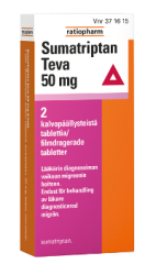 SUMATRIPTAN TEVA 50 mg tabl, kalvopääll 2 fol