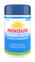 Minisun Luusto Kalsiun + K2 + D-vit. (500mg + 45mikrog + 25mikrog) 80 tabl